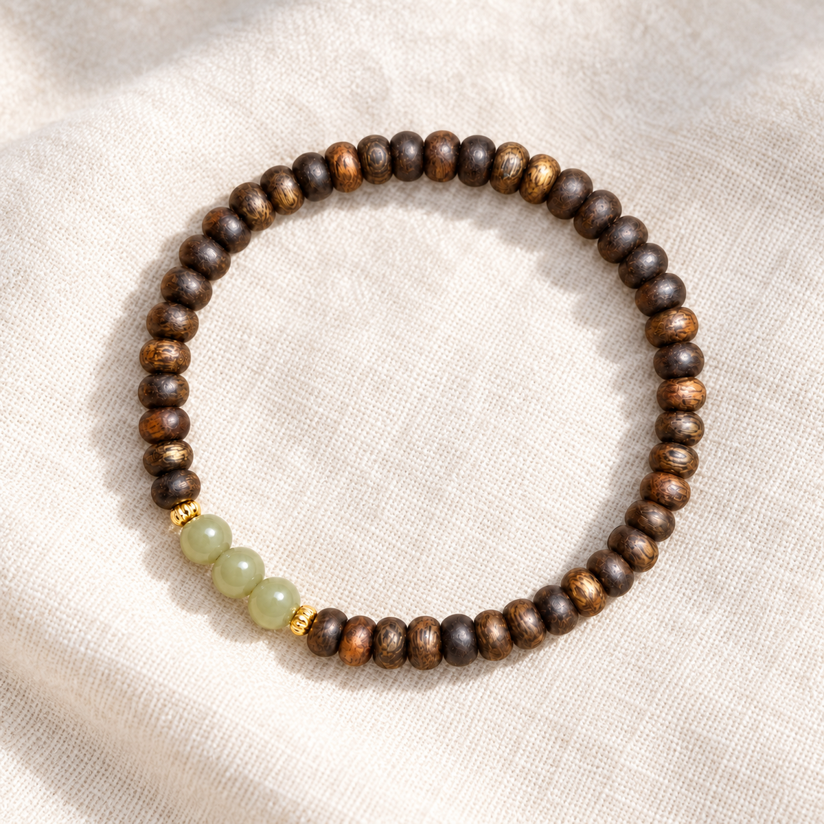 Green Trio Dark Agarwood Bead Bracelet