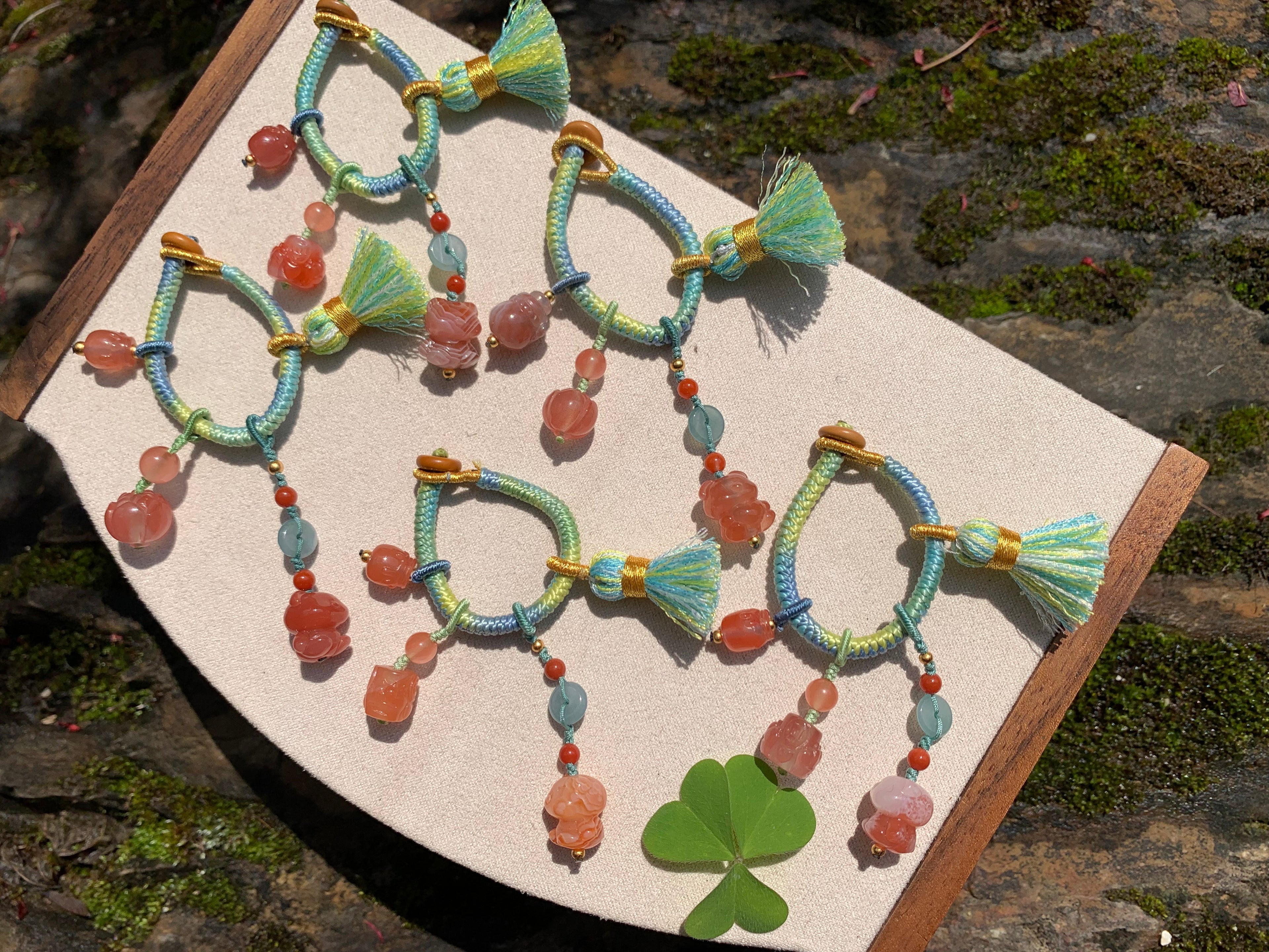 Green Cord Nanhong Red Agate Charm Bracelet main product photo