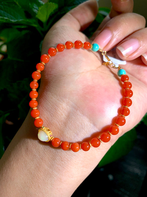 Classic Nanhong Red Agate Round Bead Bracelet main product photo