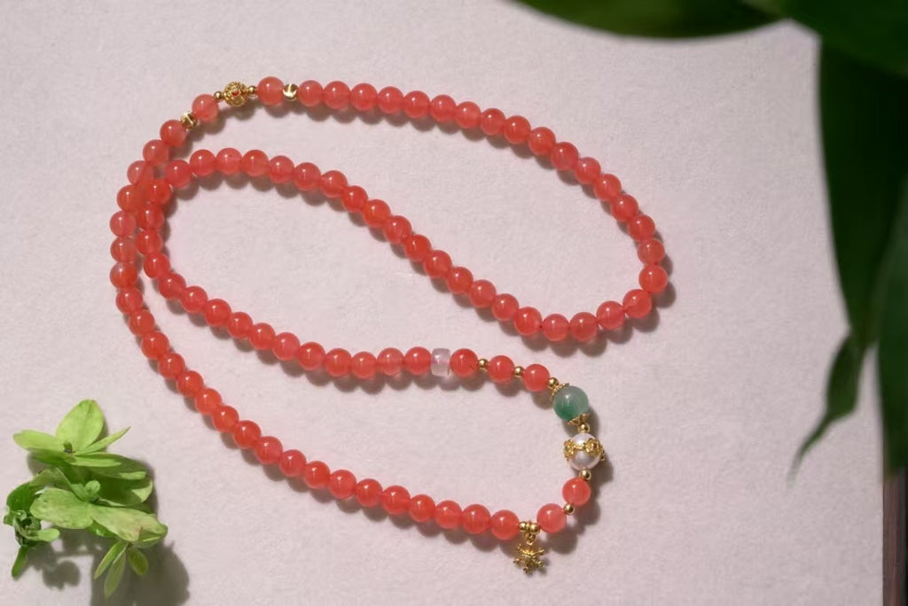 Long Nanhong Red Agate Mala Wrap Bracelet main product photo