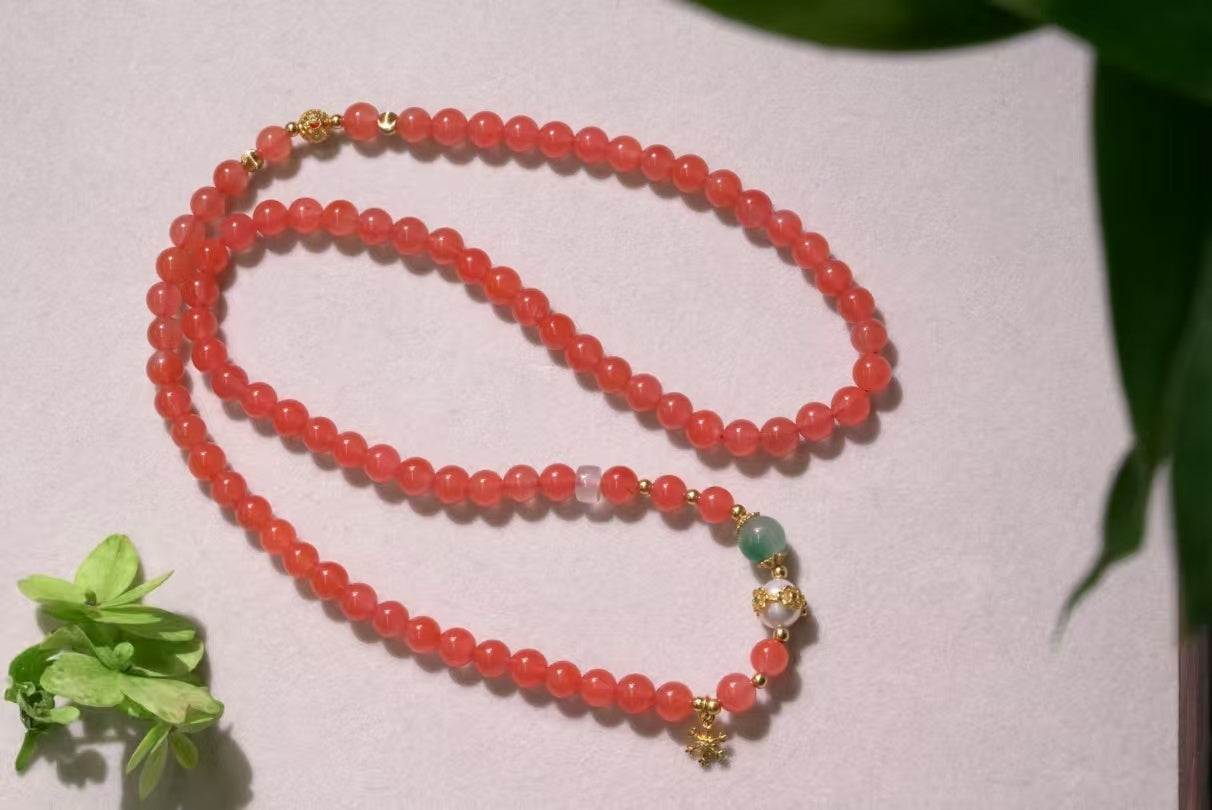 Long Nanhong Red Agate Mala Wrap Bracelet main product photo