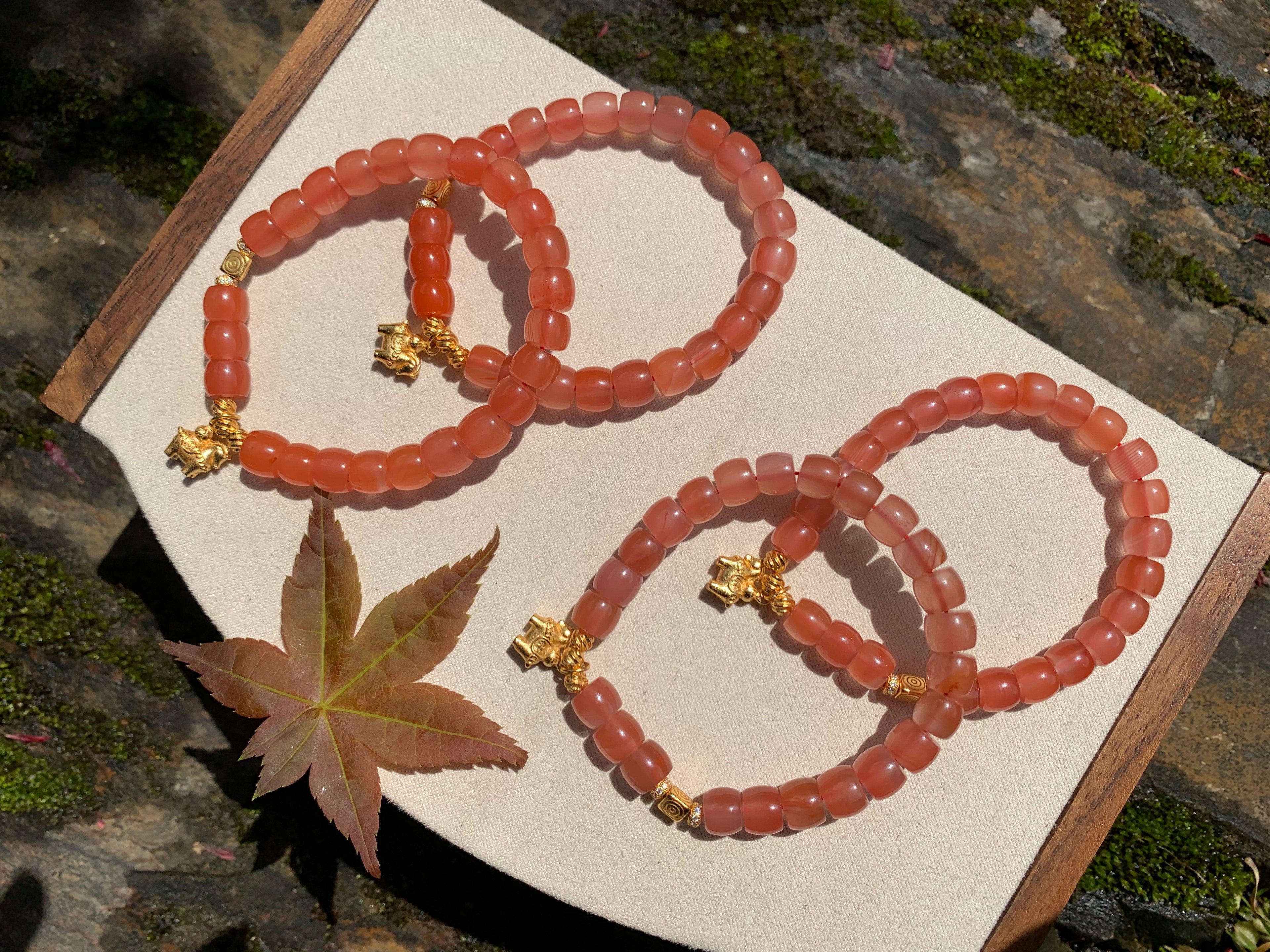 Stacked Nanhong Red Agate Bead Bracelet Set main product photo