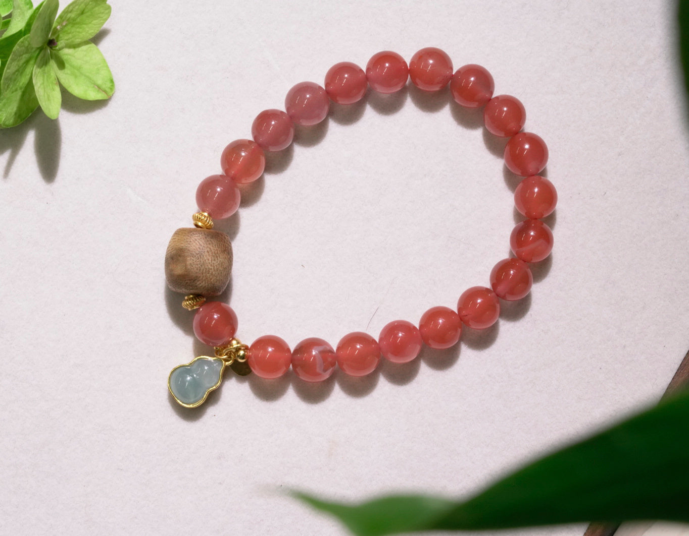 Nanhong Red Agate Bracelet with Wood Bead Accent main product photo