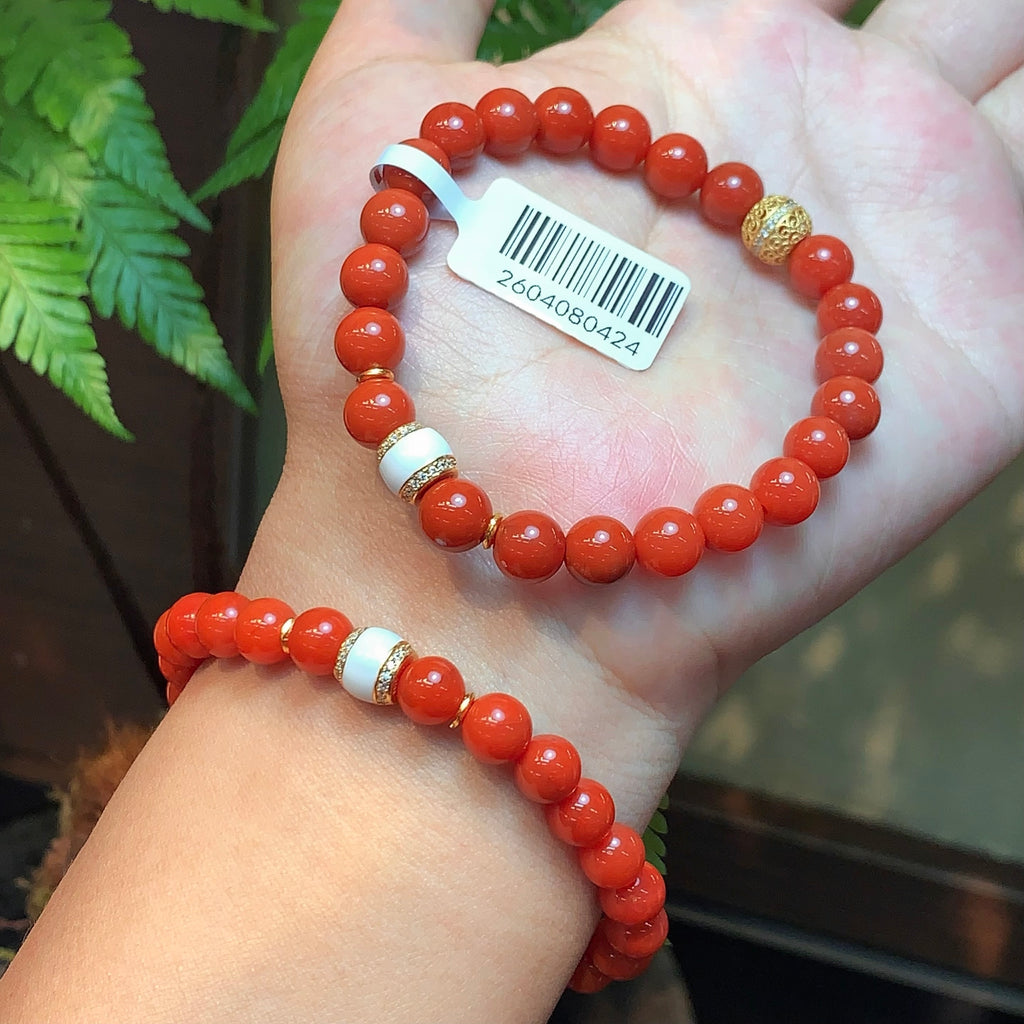 White Accent Nanhong Red Agate Bead Bracelet product detail photo