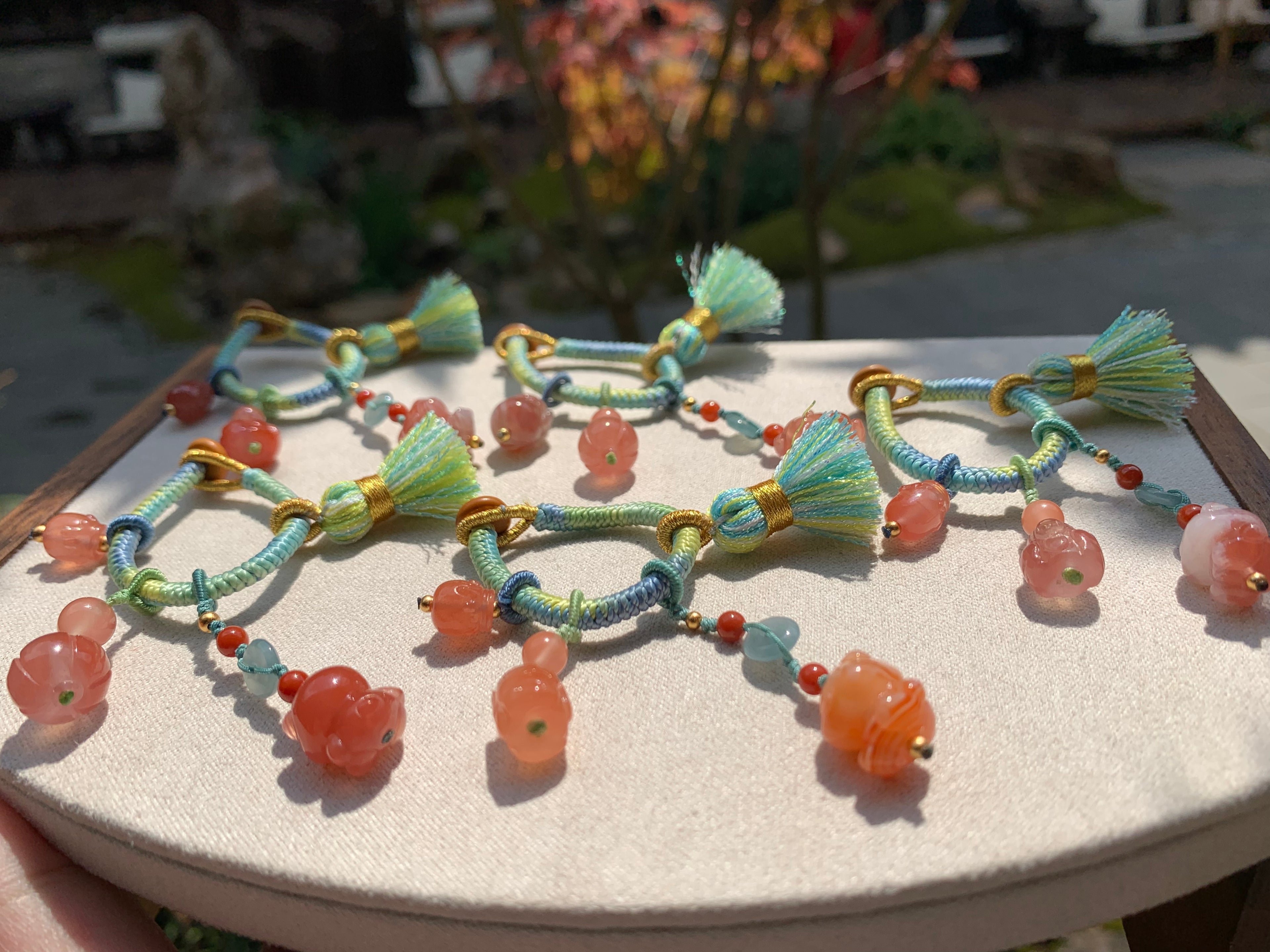 Green Cord Nanhong Red Agate Charm Bracelet product detail photo