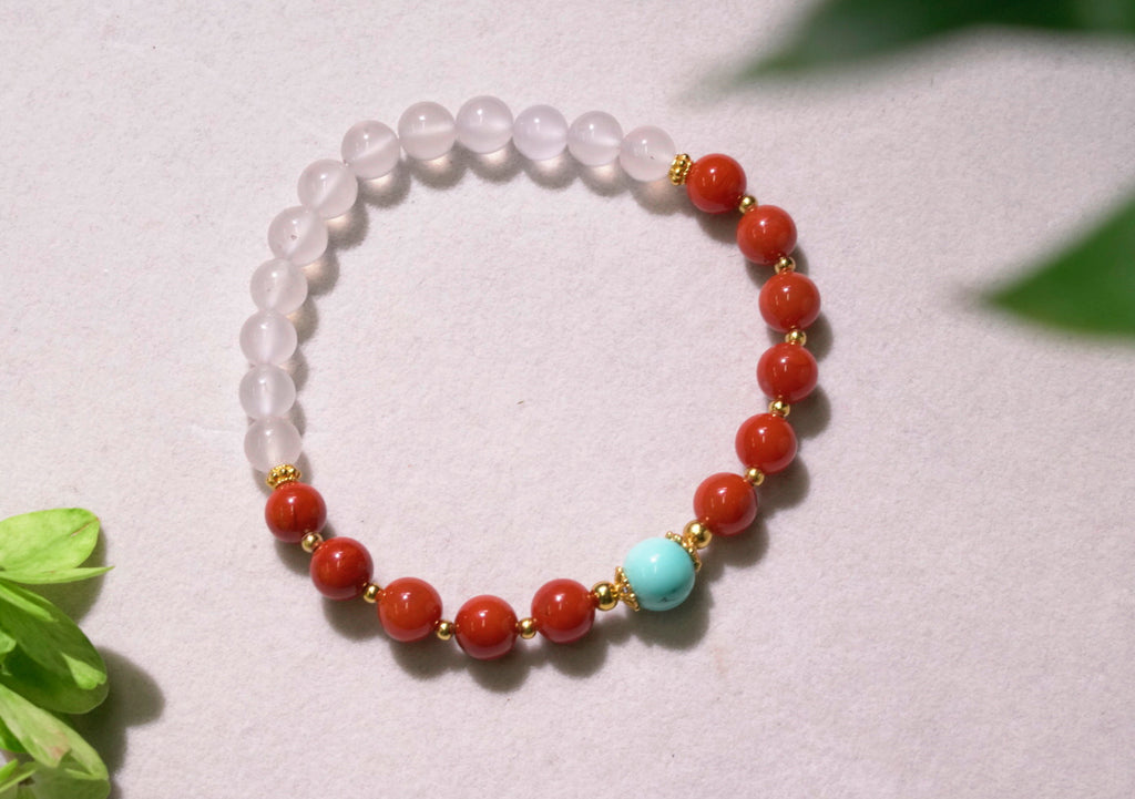 Red Nanhong Red Agate and Rose Quartz Bracelet product detail photo