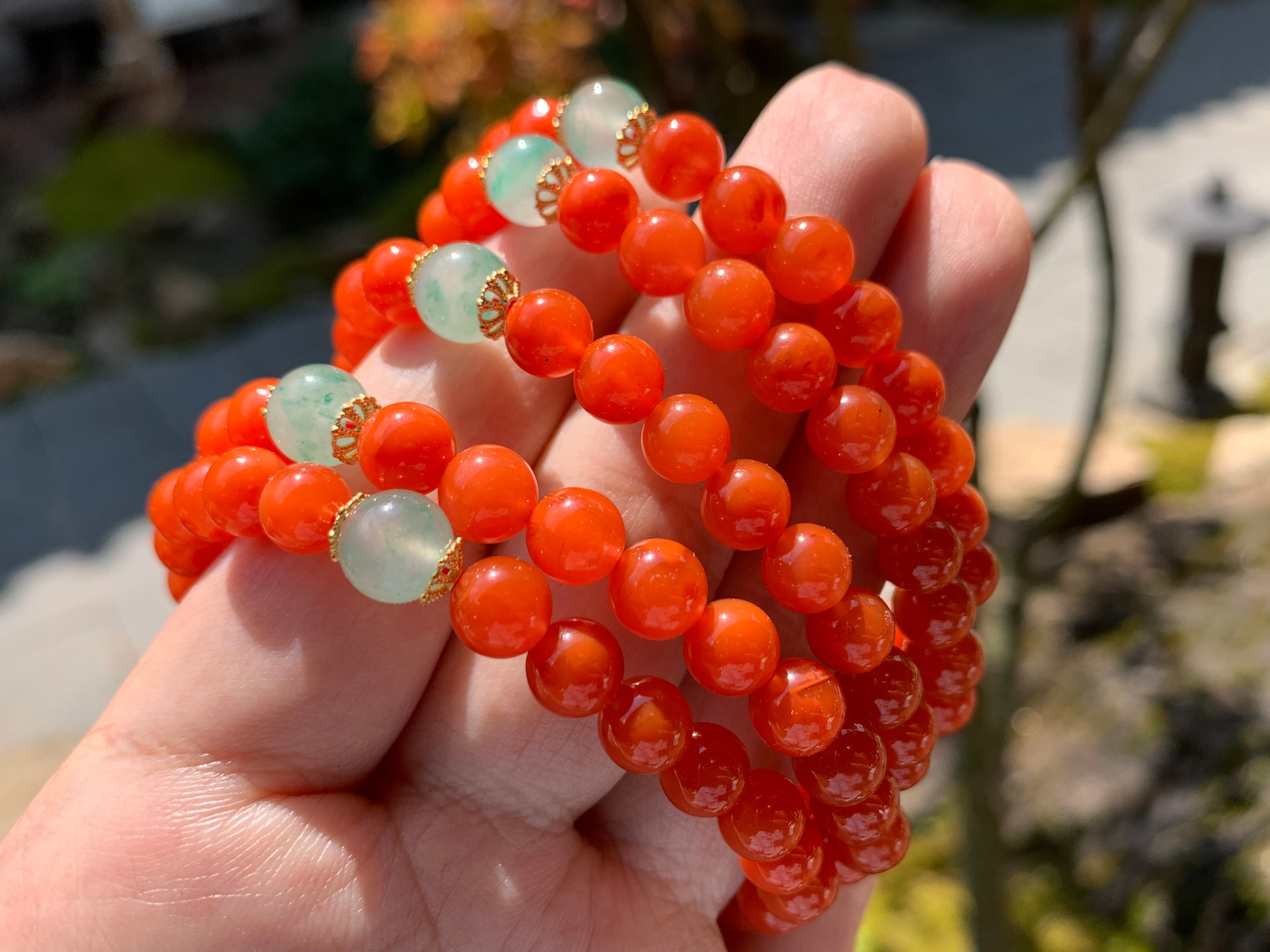 Layered Nanhong Red Agate Bead Bracelet Set product detail photo