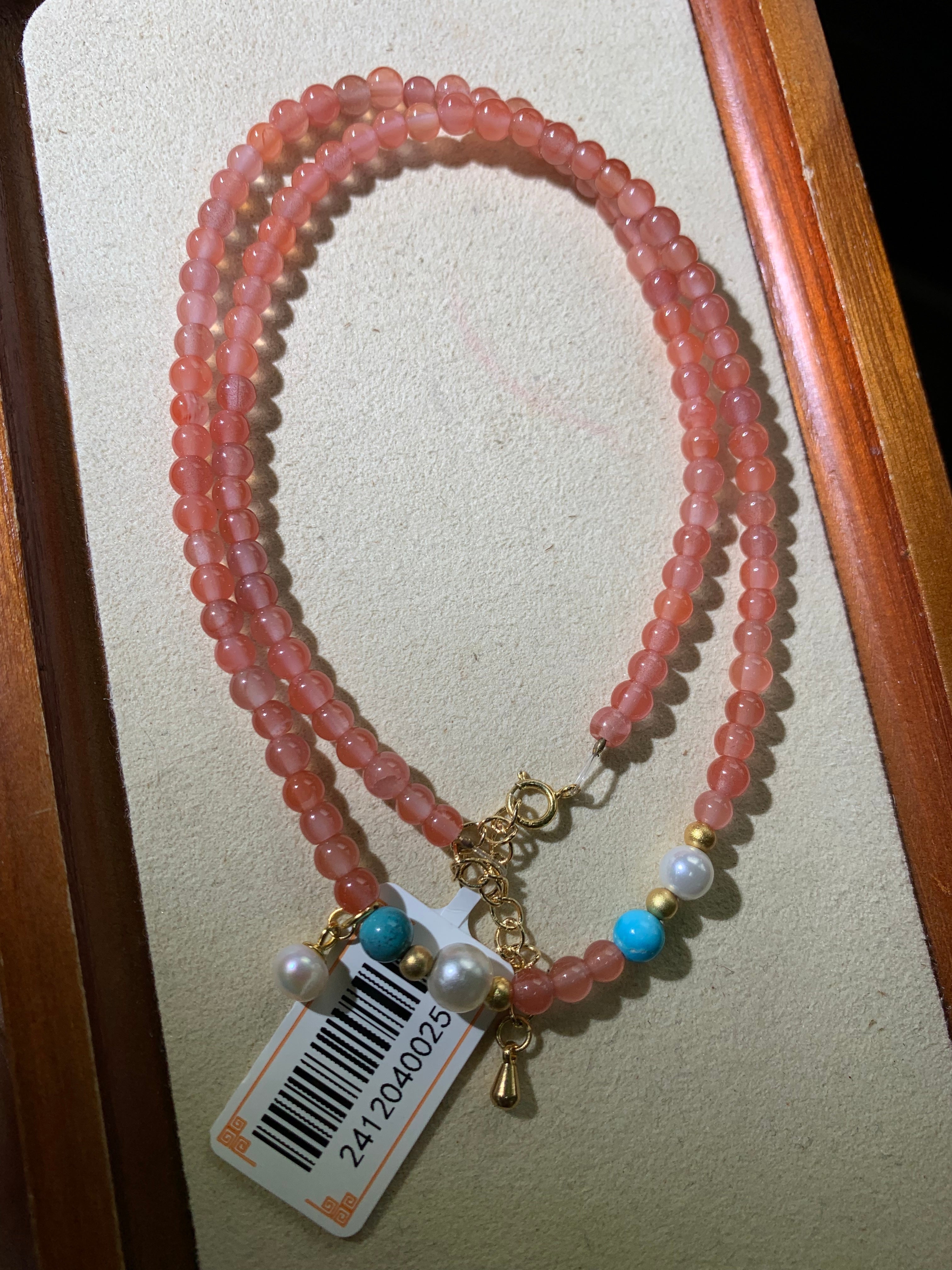 Long Nanhong Red Agate Bead Wrap Bracelet product detail photo
