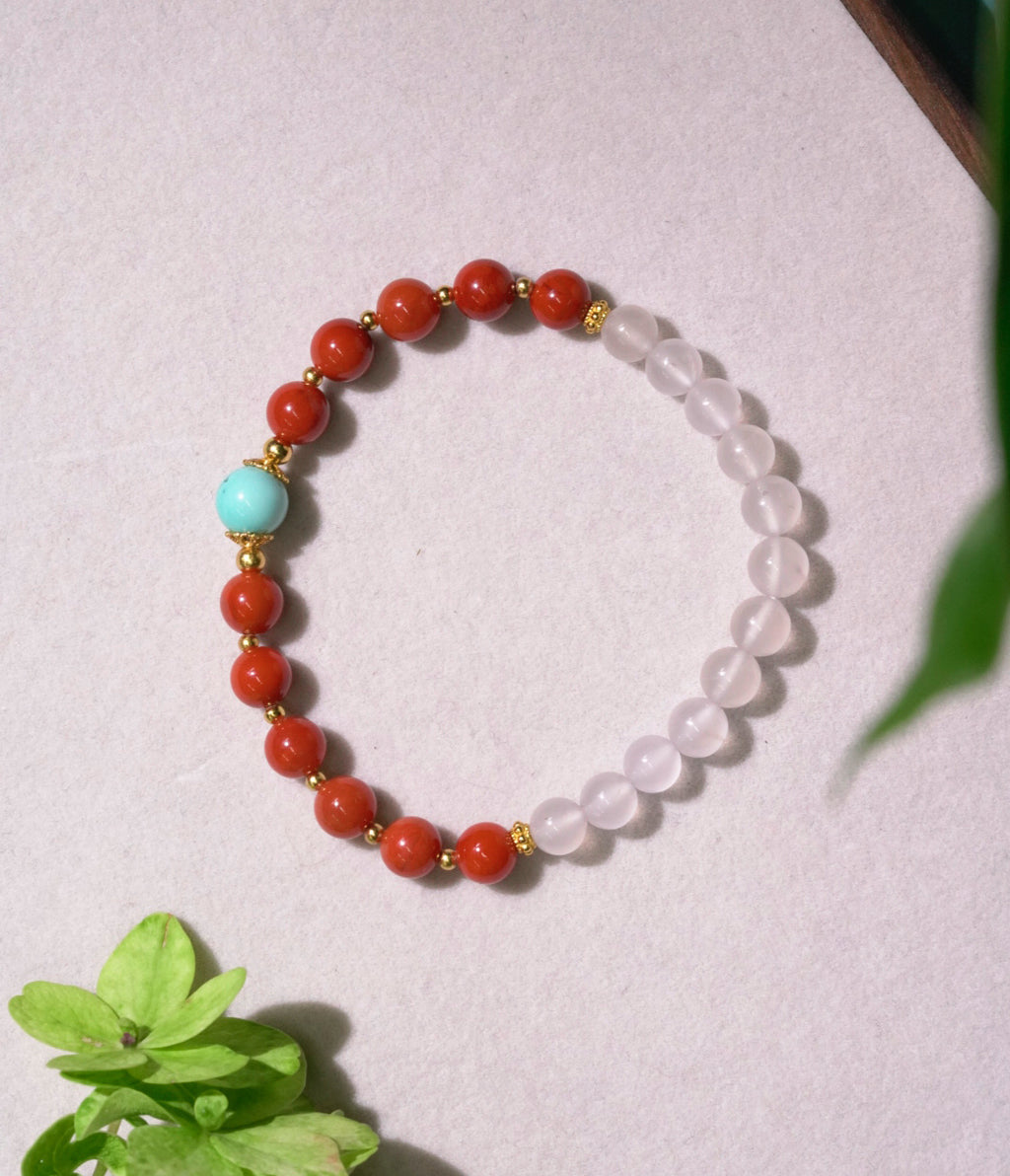 Red Nanhong Red Agate and Rose Quartz Bracelet product detail photo