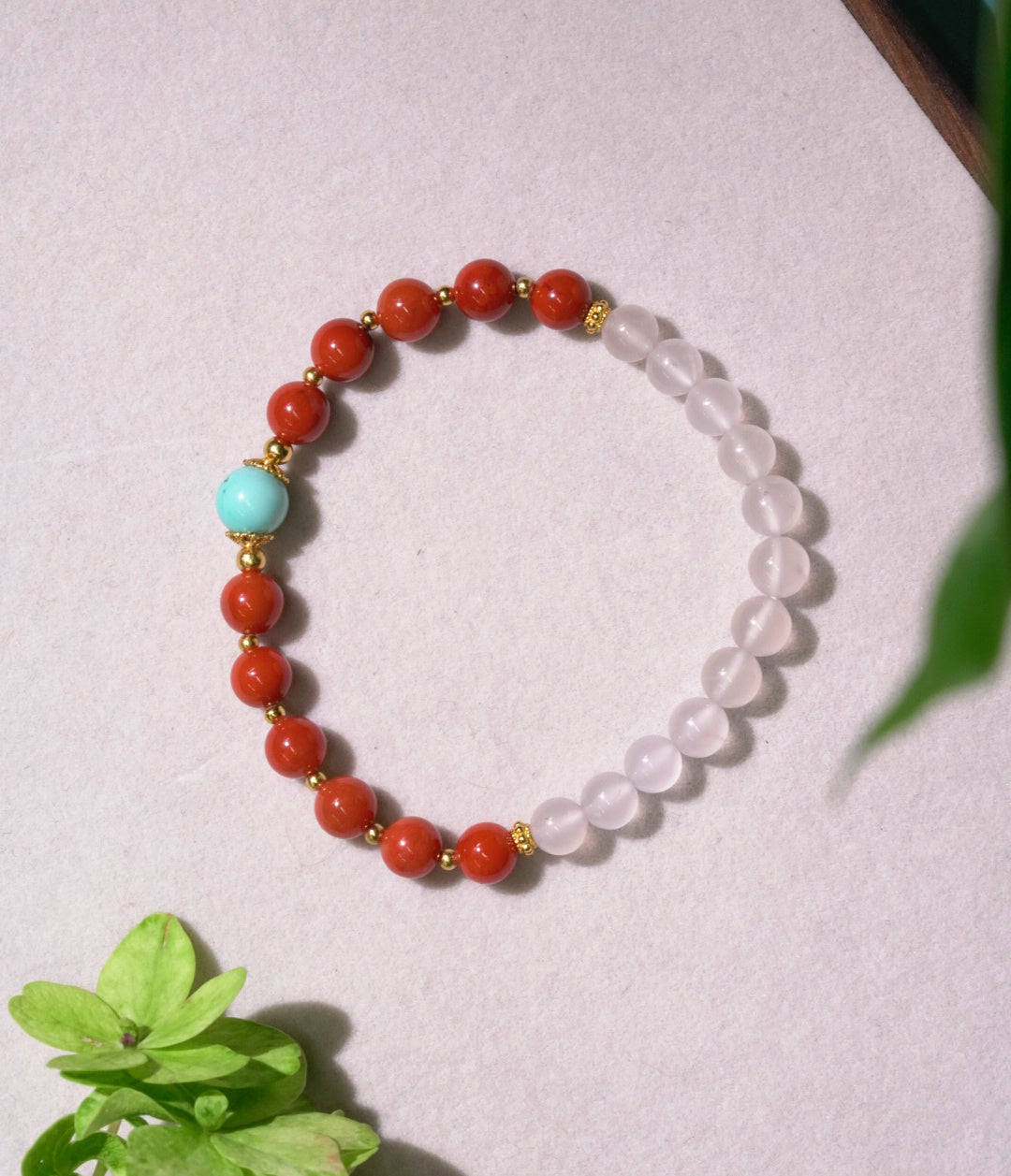 Red Nanhong Red Agate and Rose Quartz Bracelet product detail photo
