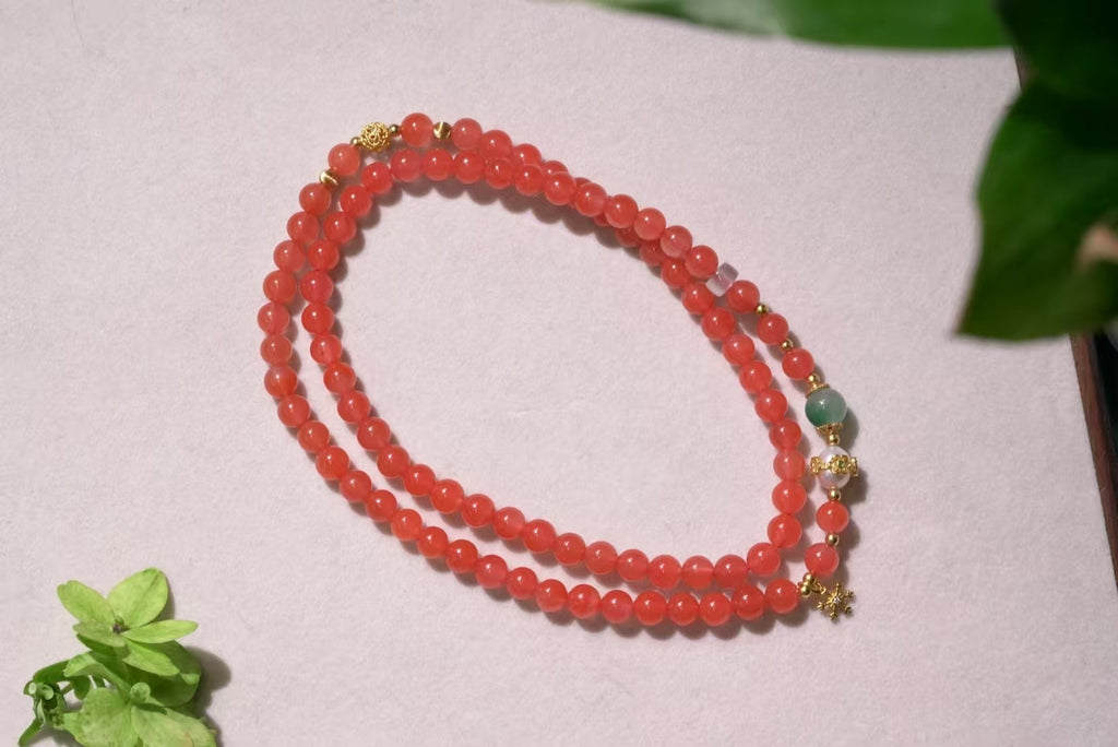 Long Nanhong Red Agate Mala Wrap Bracelet product detail photo