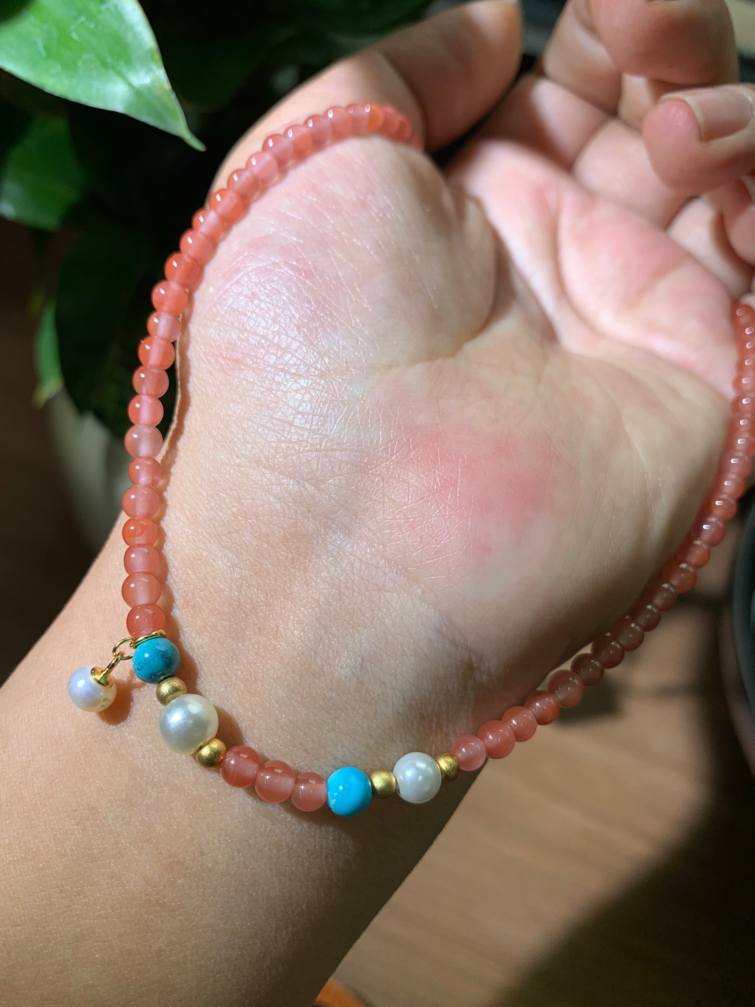 Long Nanhong Red Agate Bead Wrap Bracelet product detail photo