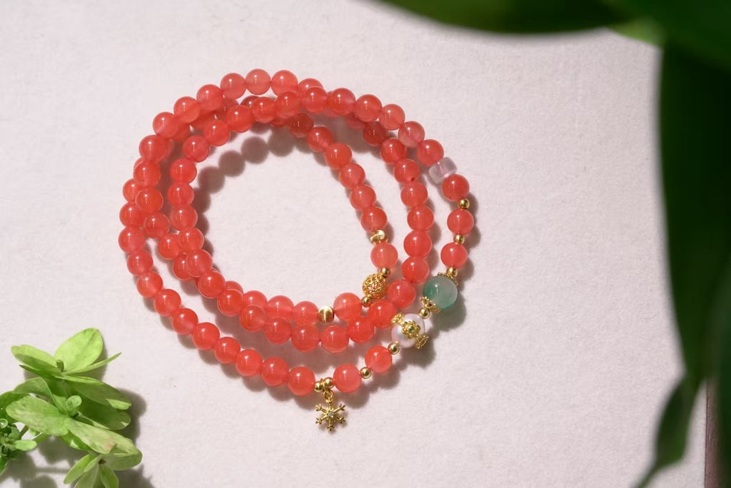 Long Nanhong Red Agate Mala Wrap Bracelet product detail photo