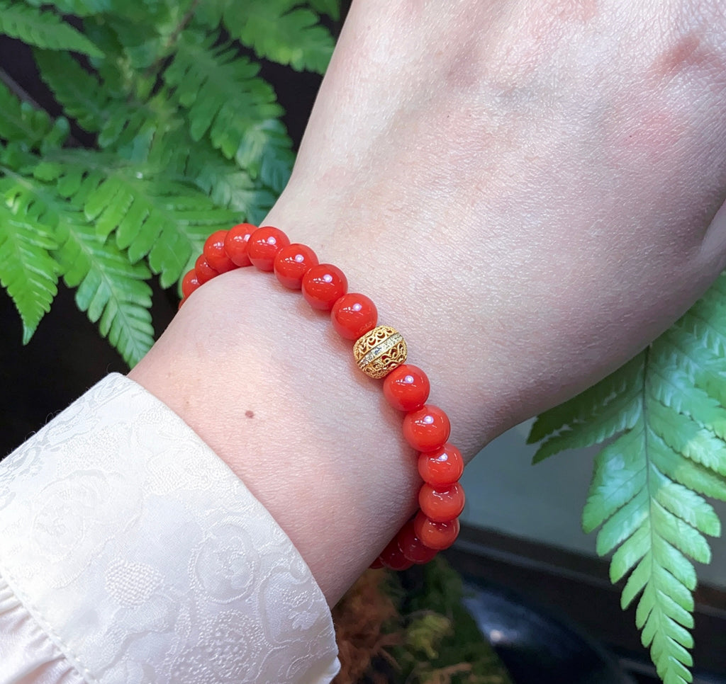 White Accent Nanhong Red Agate Bead Bracelet product detail photo