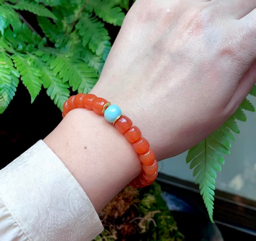Turquoise Accent Nanhong Red Agate Bracelet product detail photo