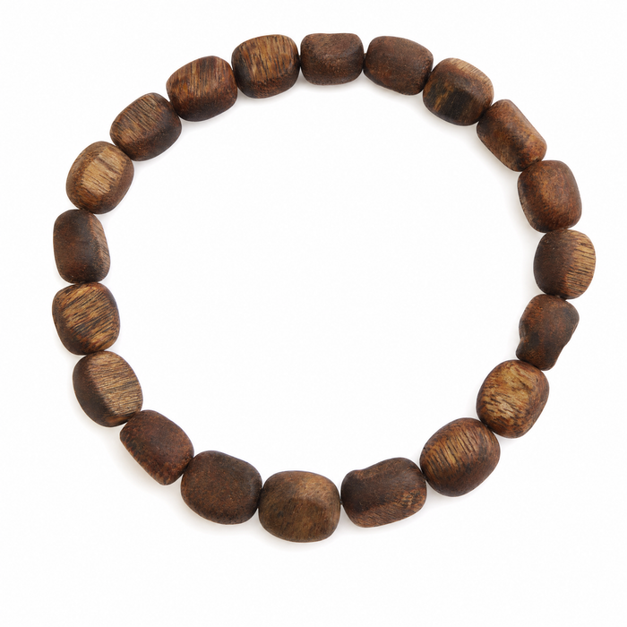 Rustic Natural Agarwood Oval Bead Bracelet