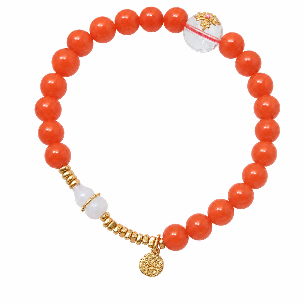 Gold Accent Nanhong Red Agate Bracelet