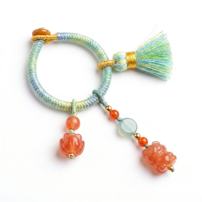 Green Cord Nanhong Red Agate Charm Bracelet