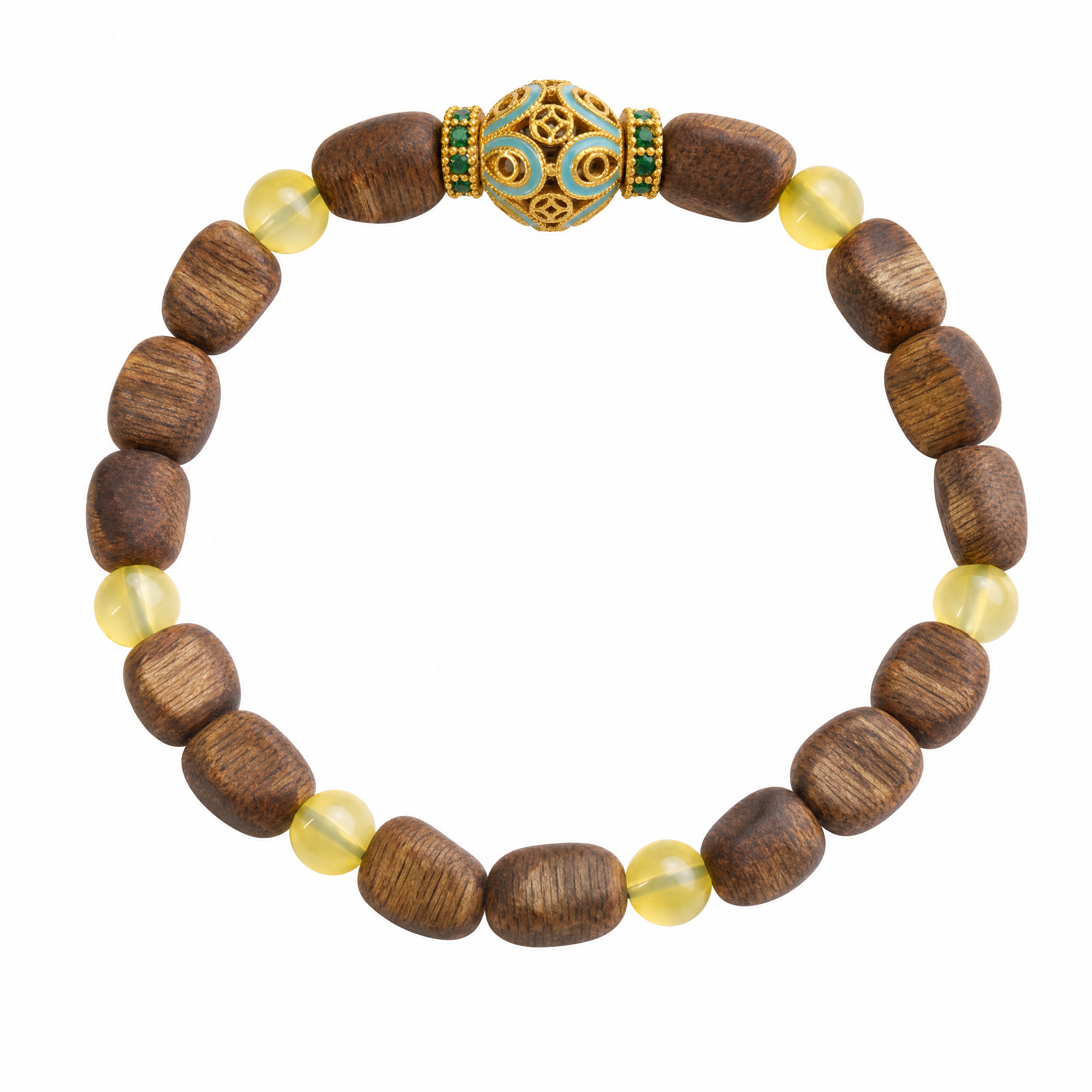 Agarwood bracelet with citrine accent beads on white background