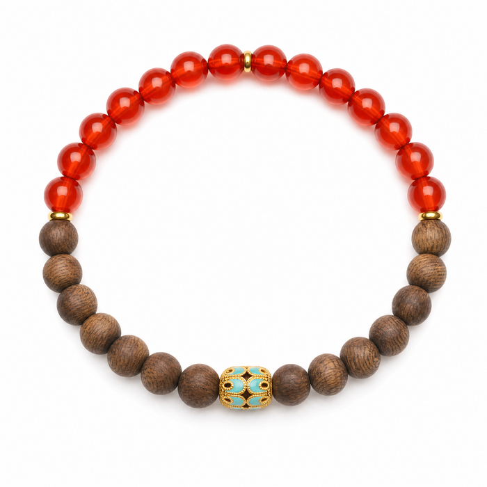 Agarwood Bracelet with Red Agate Accent Beads