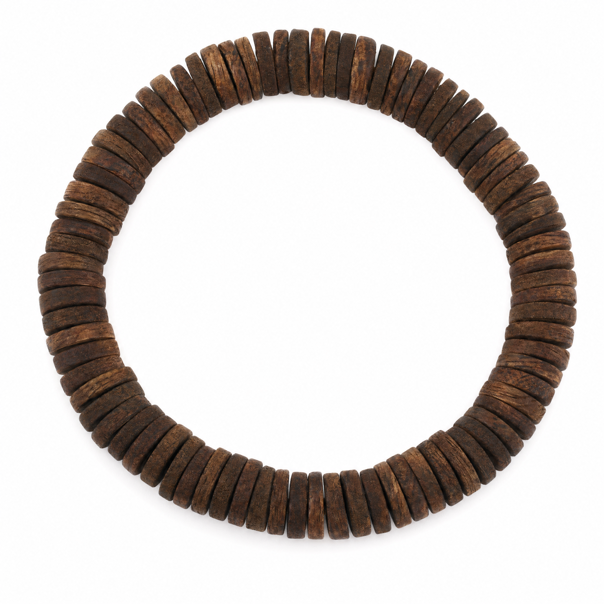 Stacked natural agarwood disc bead bracelet on white background