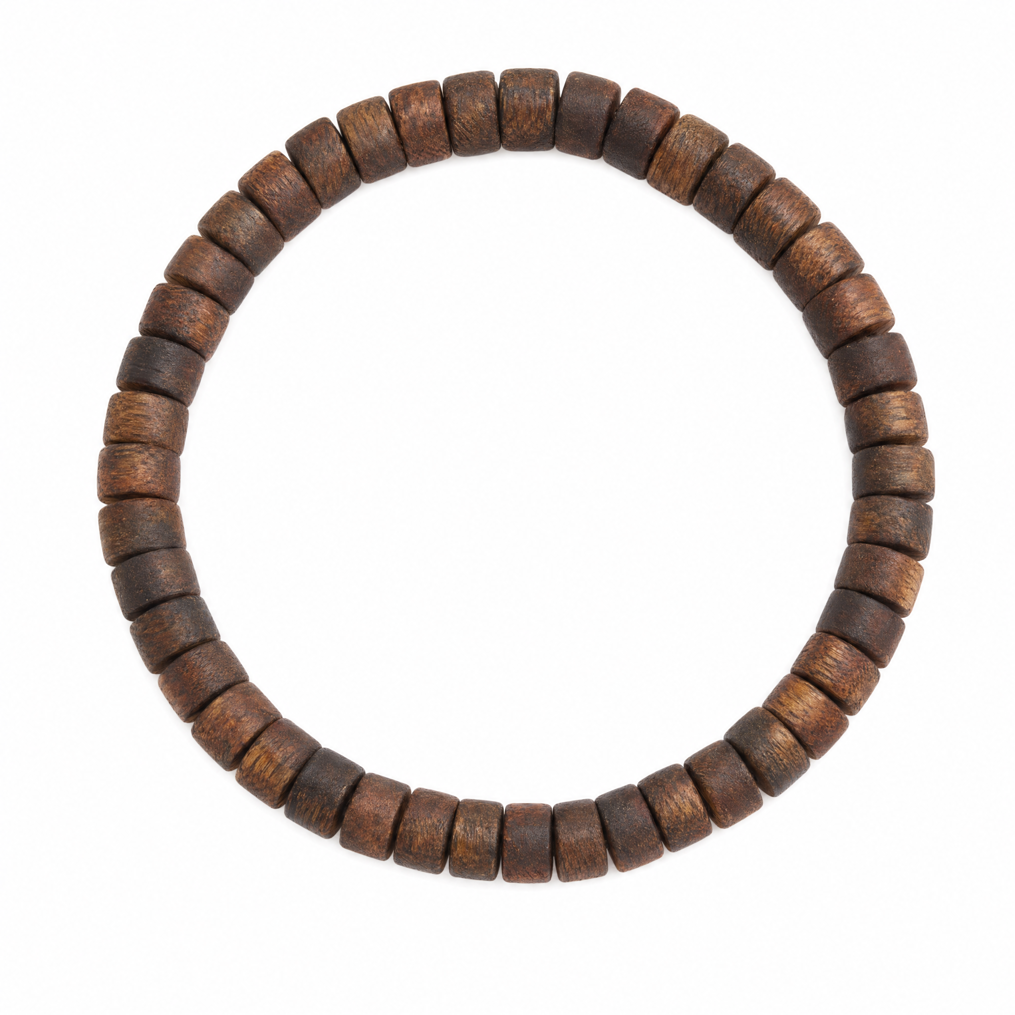 Slim natural agarwood barrel bead bracelet on white background