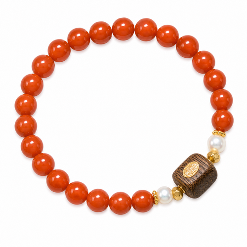 Antique Gold Nanhong Red Agate Bracelet on white background