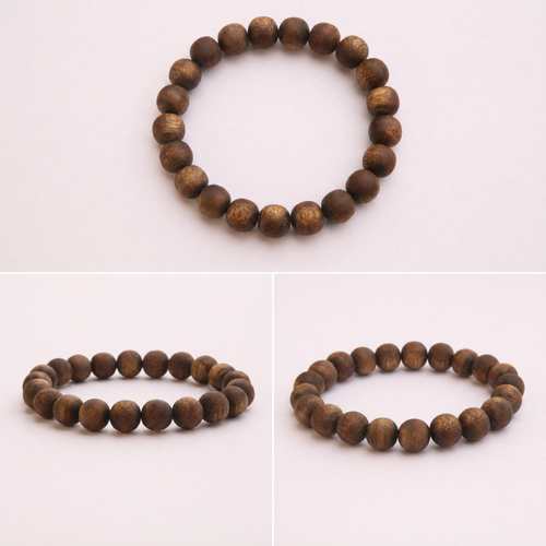 Multiple angles of classic agarwood round bead bracelet