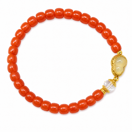 Citrine Charm Nanhong Red Agate Bracelet on white background