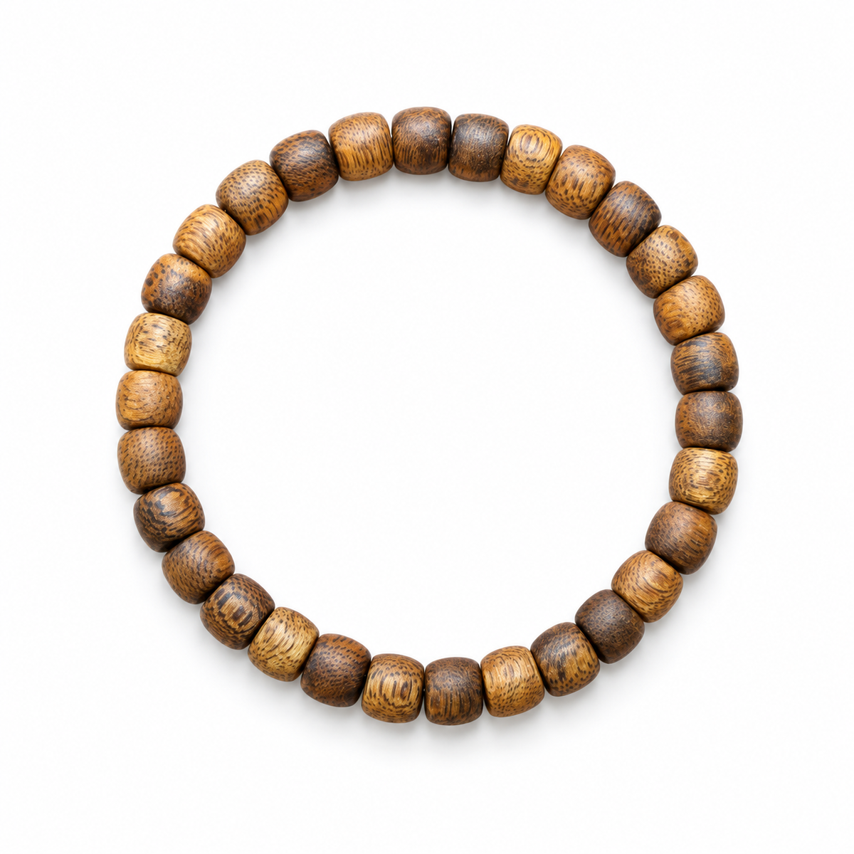 Classic Agarwood Barrel Bead Bracelet — full view on a white background