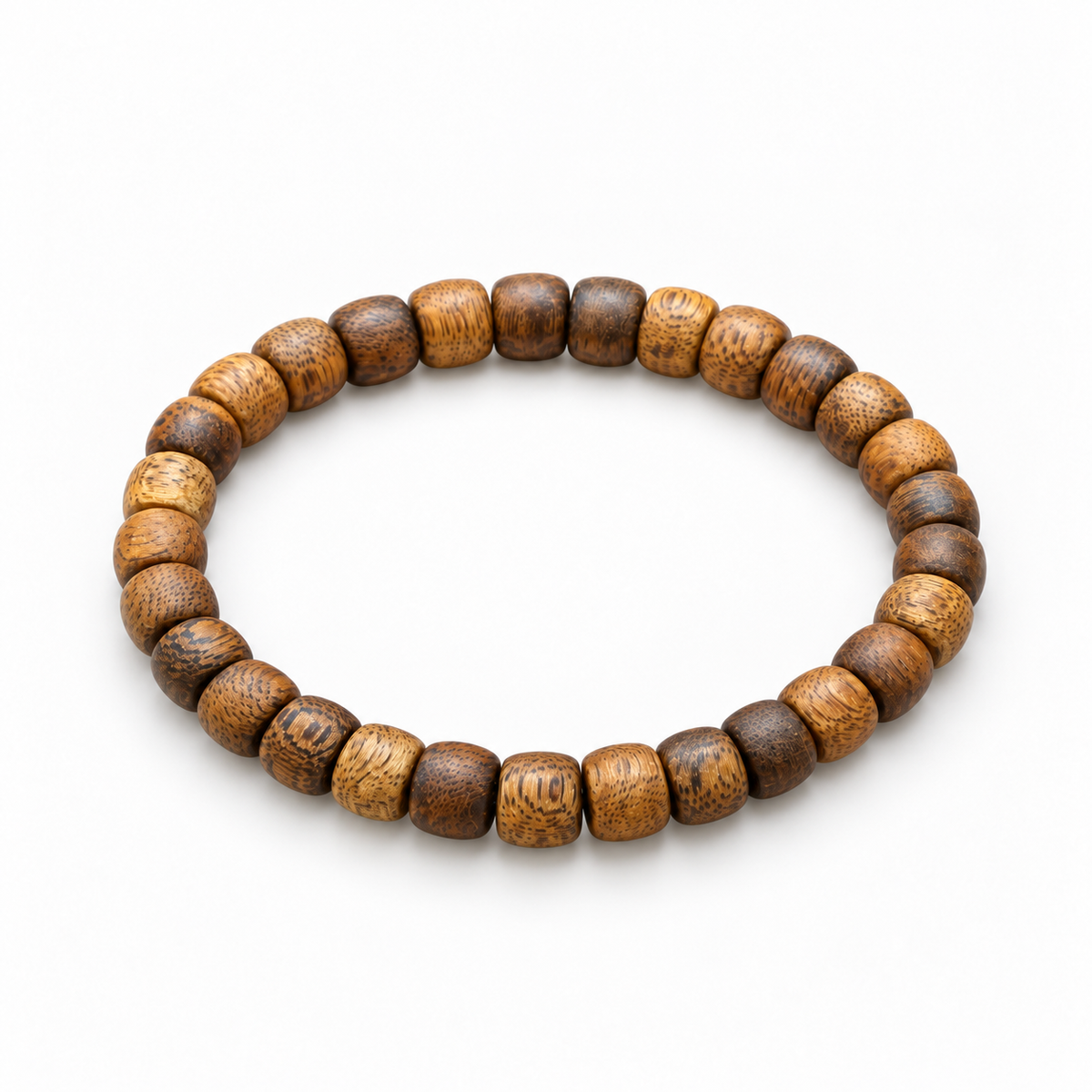Classic Agarwood Barrel Bead Bracelet — complete bracelet in an angled studio view