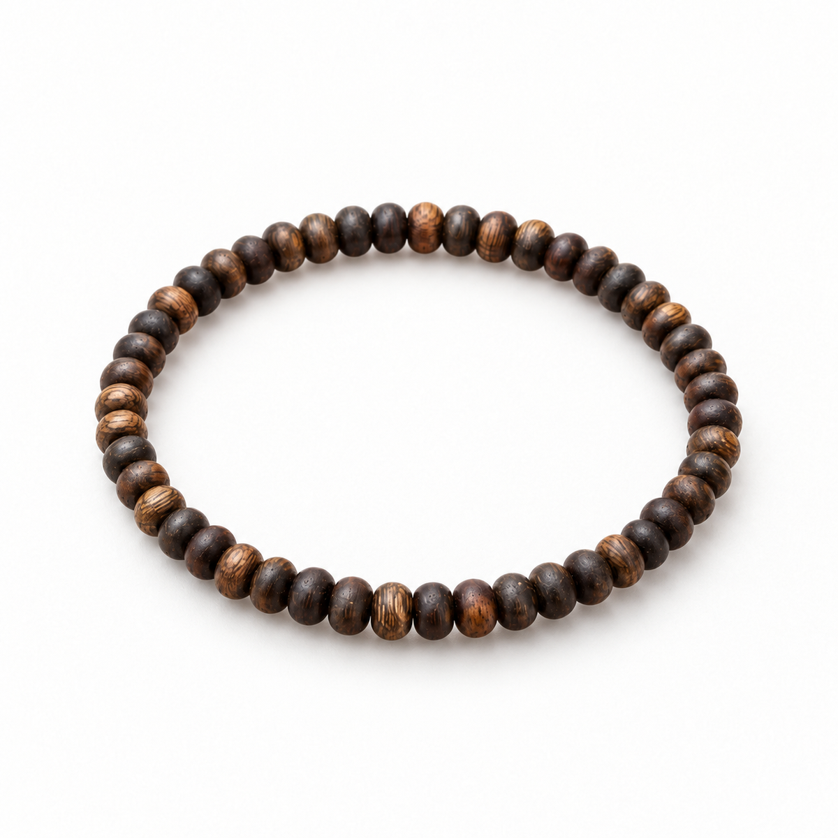 Dark Agarwood Small Bead Bracelet-5mm — complete bracelet in an angled studio view