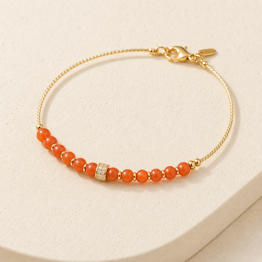 Gold-Tone Wire Nanhong Red Agate Stack Bracelet single product image 4