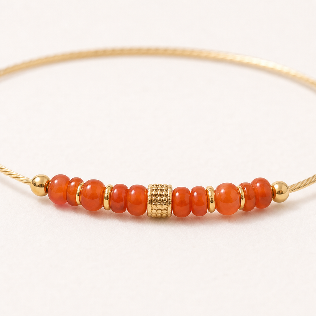 Gold-Tone Wire Nanhong Red Agate Stack Bracelet single product image 2