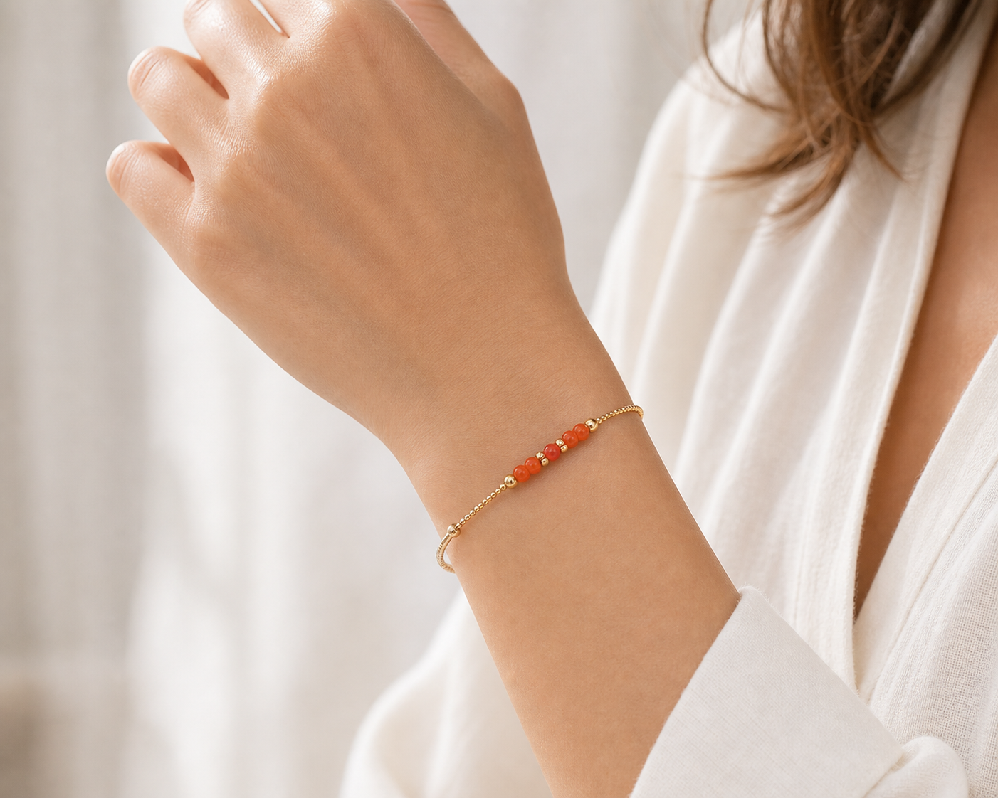 Gold-Tone Wire Nanhong Red Agate Stack Bracelet single product image 3