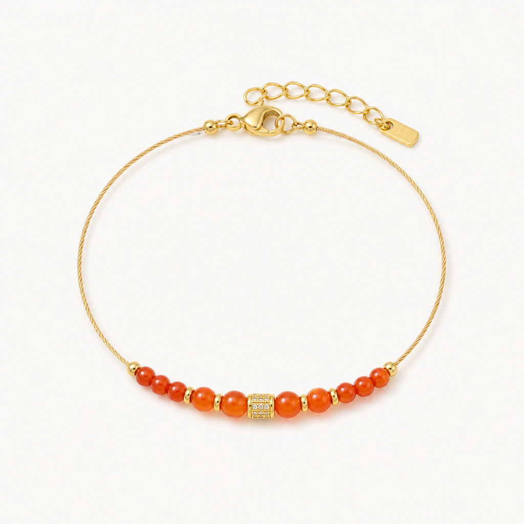 Gold-Tone Wire Nanhong Red Agate Stack Bracelet single product image 1