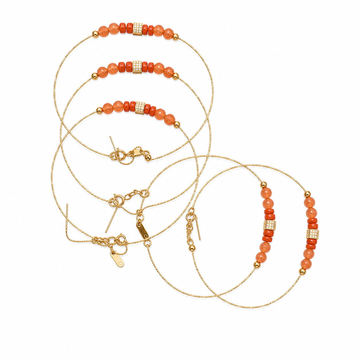 Gold Wire Nanhong Red Agate Stack Bracelet on white background