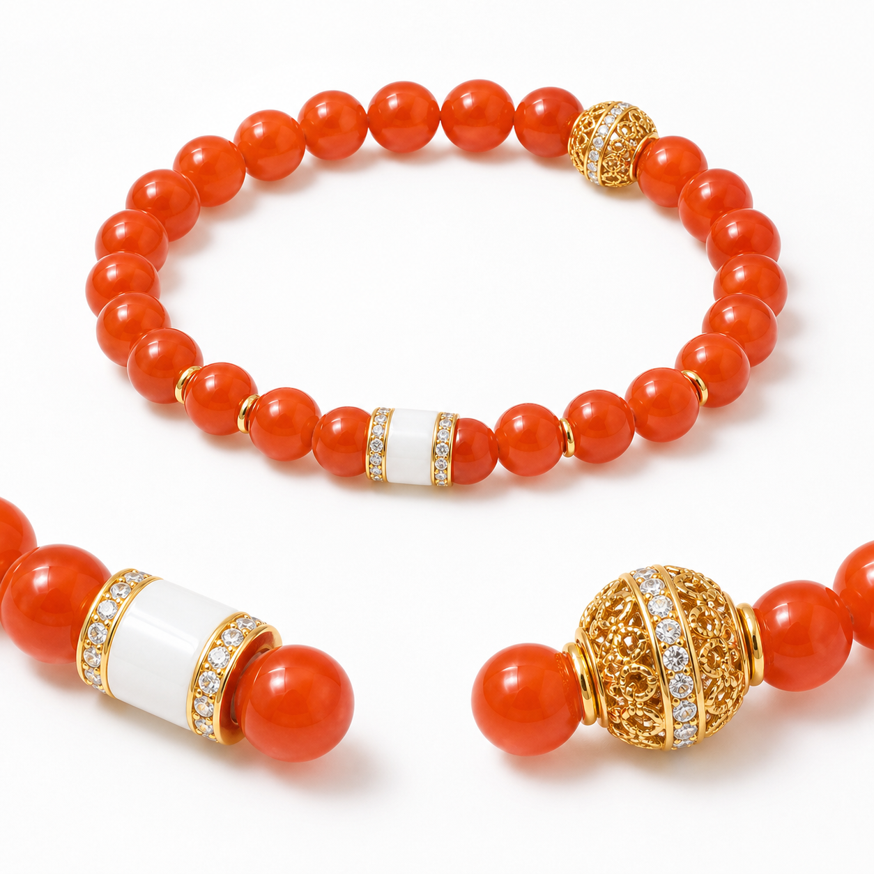 White Accent Nanhong Red Agate Bead Bracelet product detail 1