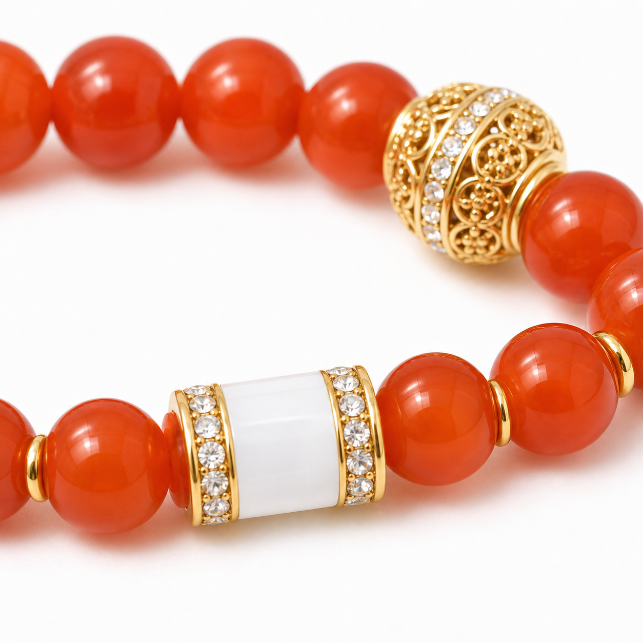 White Accent Nanhong Red Agate Bead Bracelet product detail 2