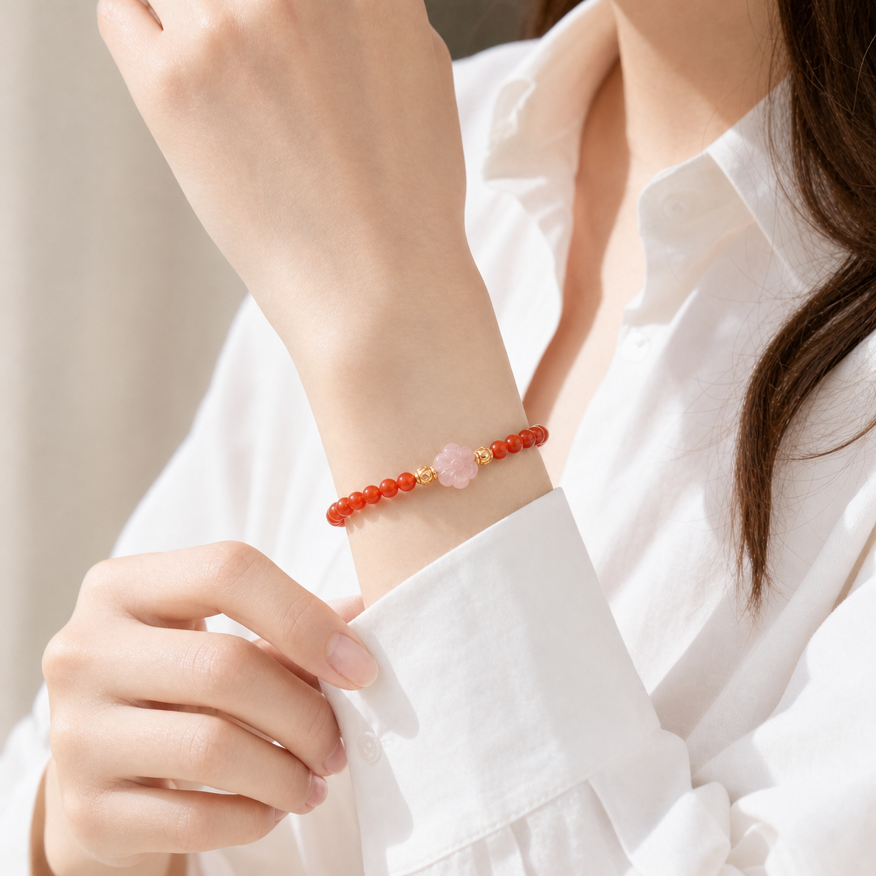Minimal Nanhong Red Agate Charm Bracelet product detail 3