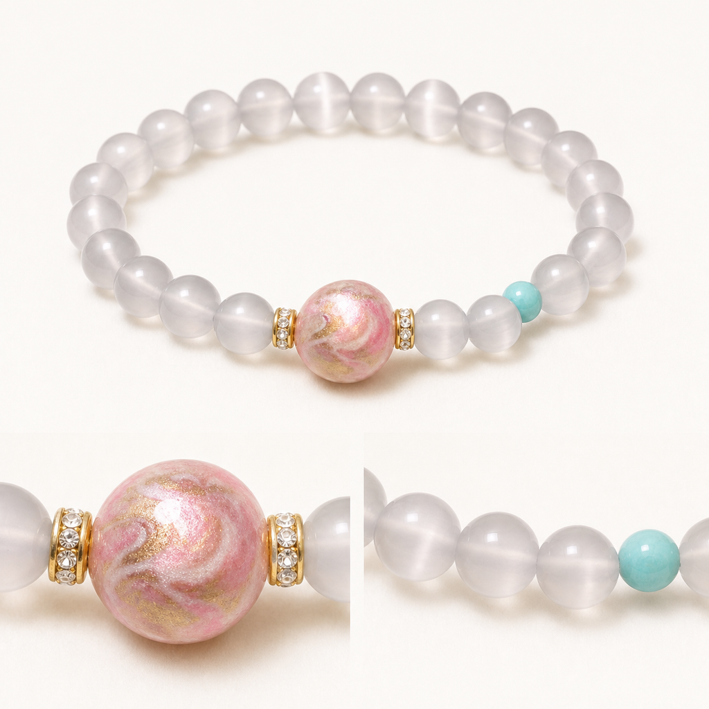 Soft Pink Nanhong Red Agate Bracelet with Pearl-Style Accent product detail 1