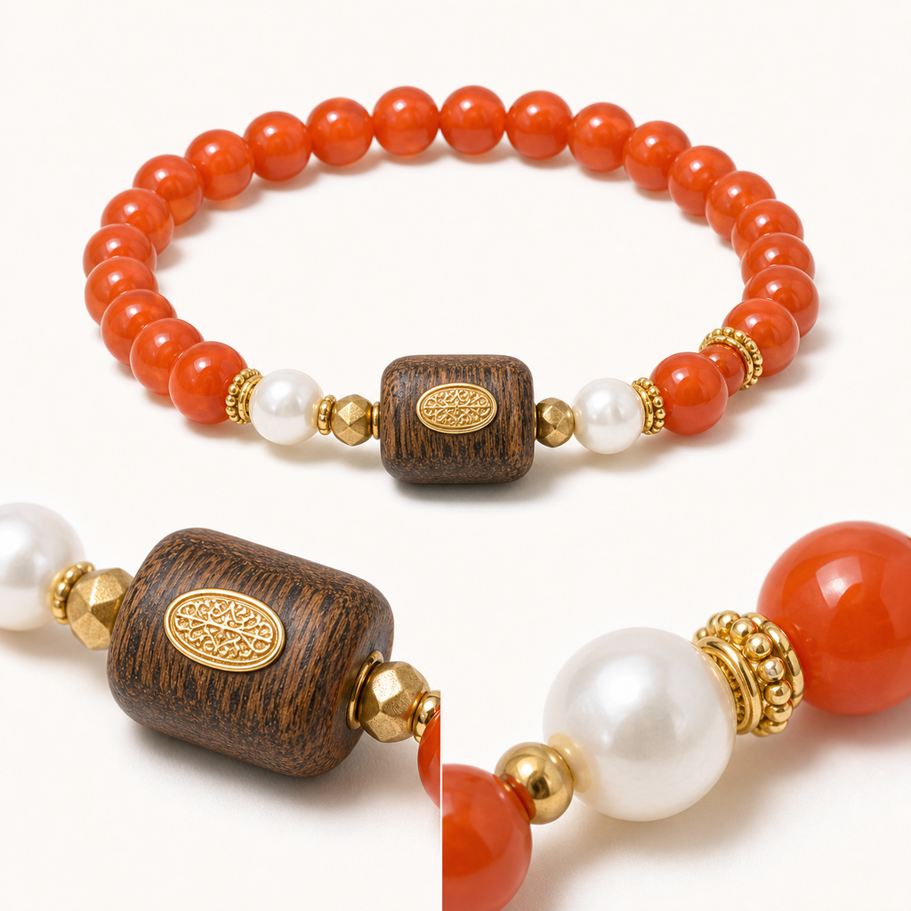 Antique Gold-Tone Nanhong Red Agate Bracelet product detail 1