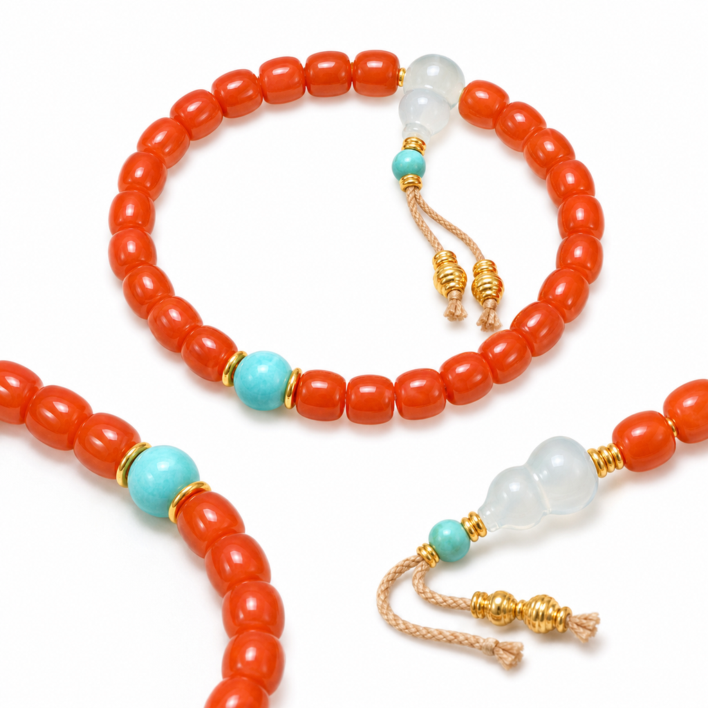 Turquoise-Tone Accent Nanhong Red Agate Bracelet product detail 1