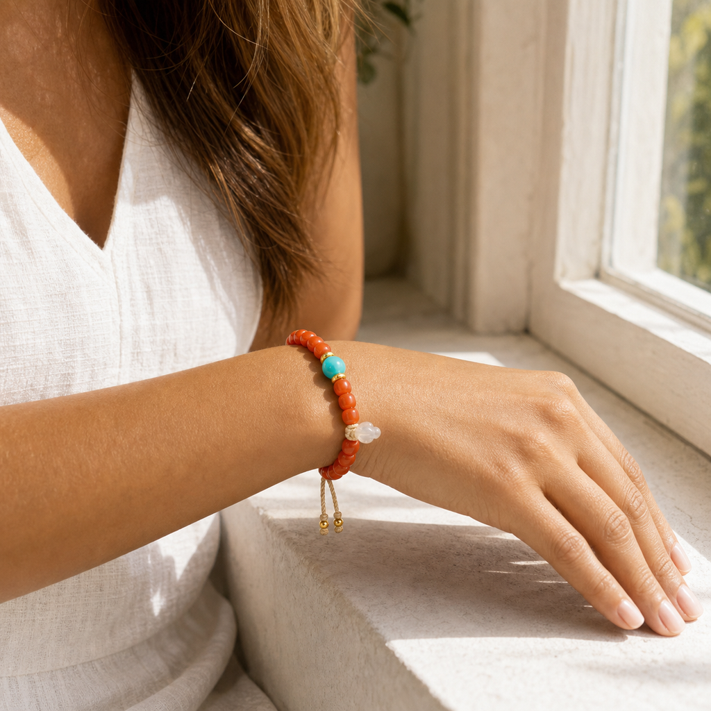 Turquoise-Tone Accent Nanhong Red Agate Bracelet product detail 3