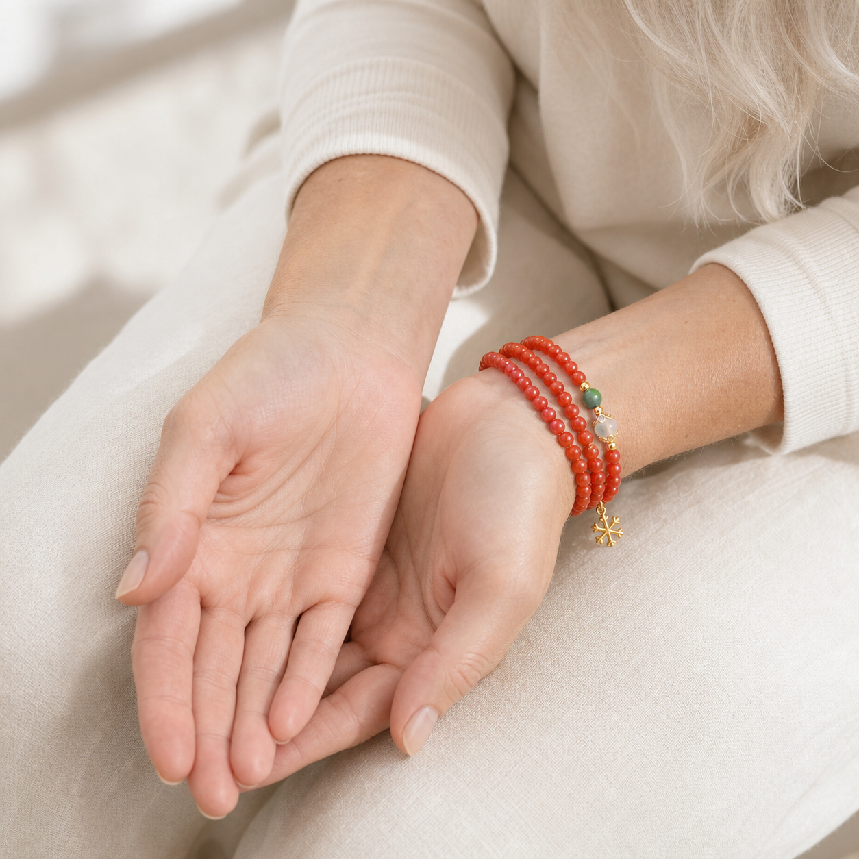 Long Nanhong Red Agate Mala Wrap Bracelet product detail 3