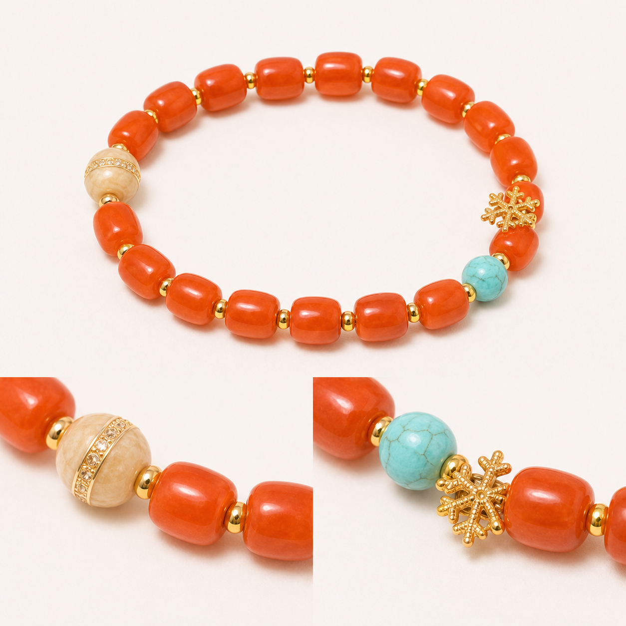 Gold-Tone Charm Nanhong Red Agate Bracelet product detail 1