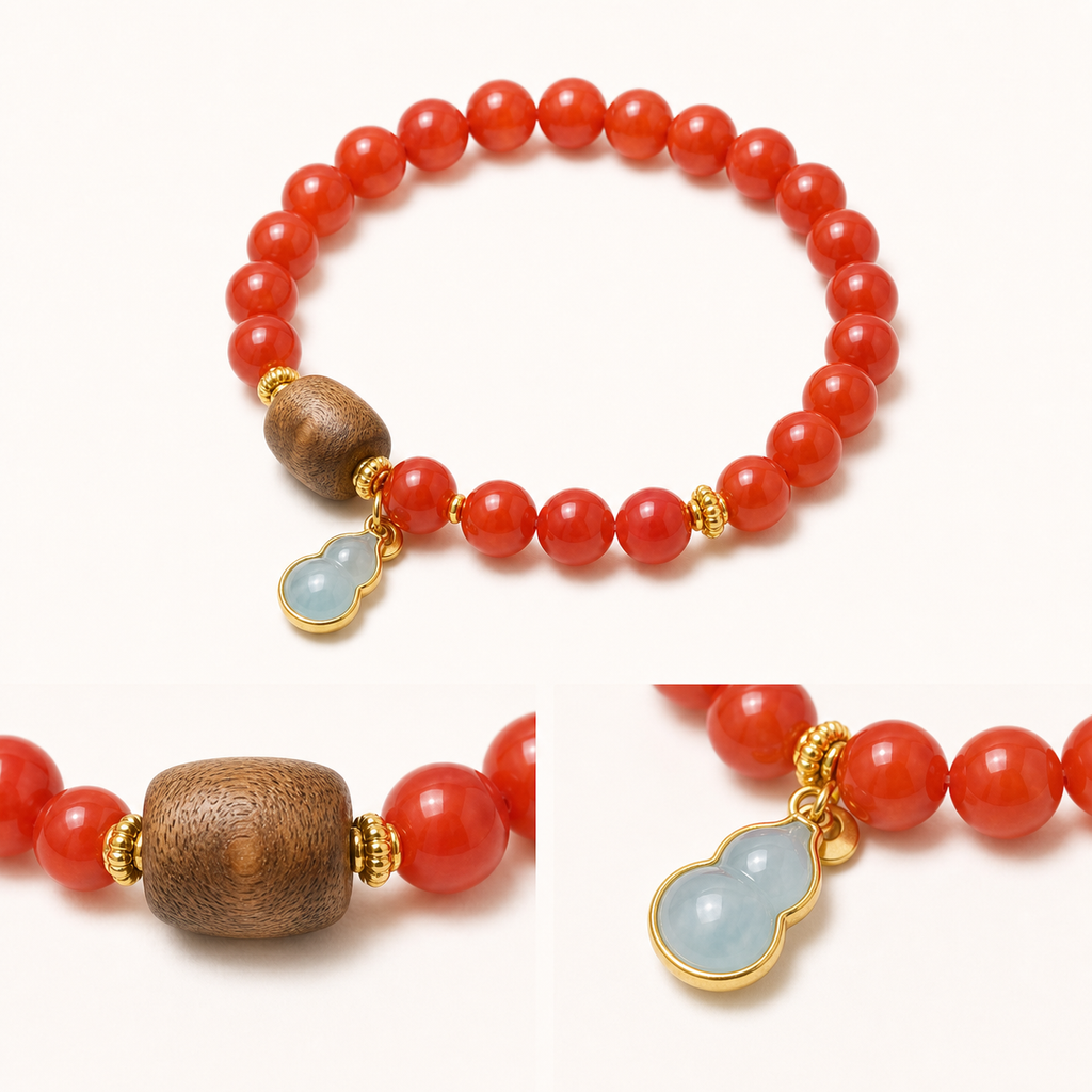 Nanhong Red Agate Bracelet with Wood Bead Accent product detail 1