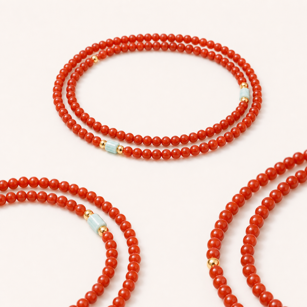 Double Wrap Nanhong Red Agate Cord Bracelet product detail 1
