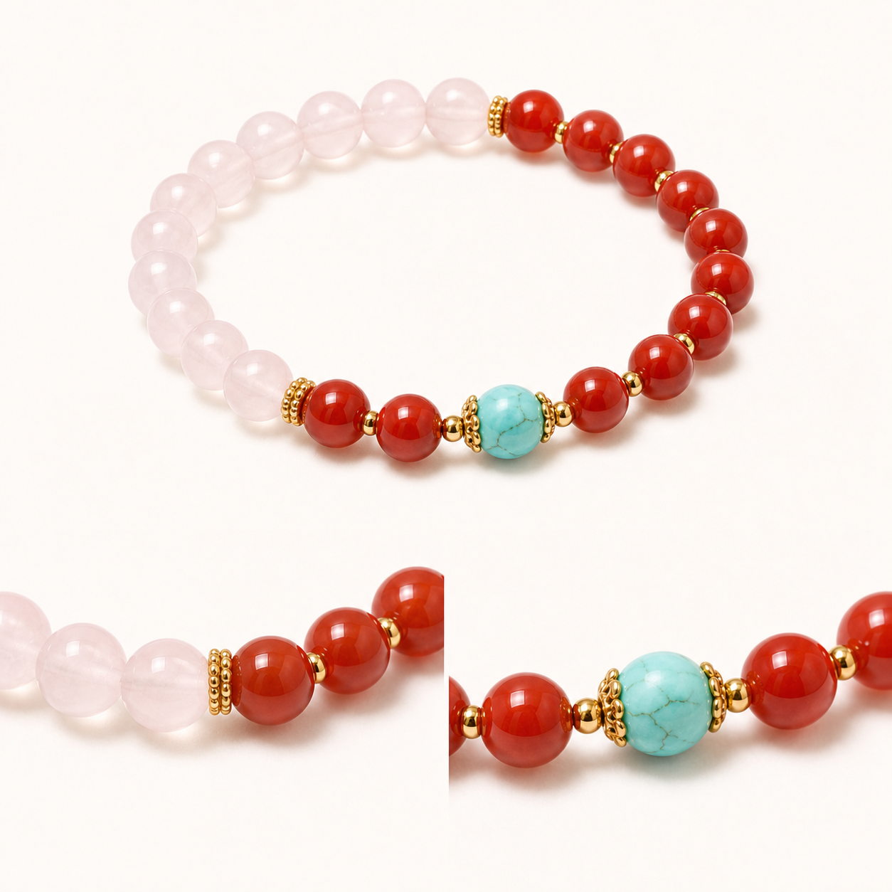 Red Nanhong Red Agate and Rose Quartz-Tone Bracelet product detail 1