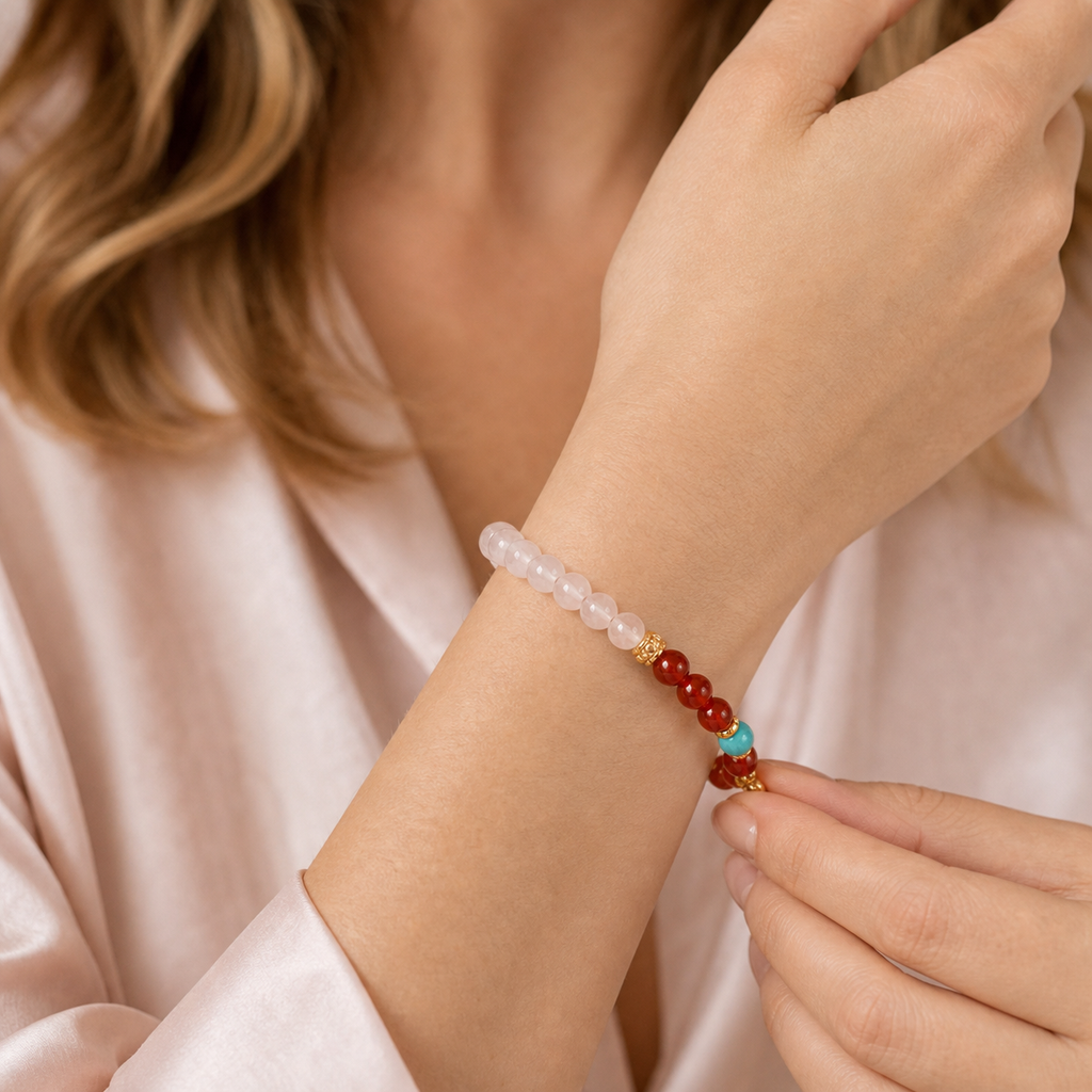 Red Nanhong Red Agate and Rose Quartz-Tone Bracelet product detail 3